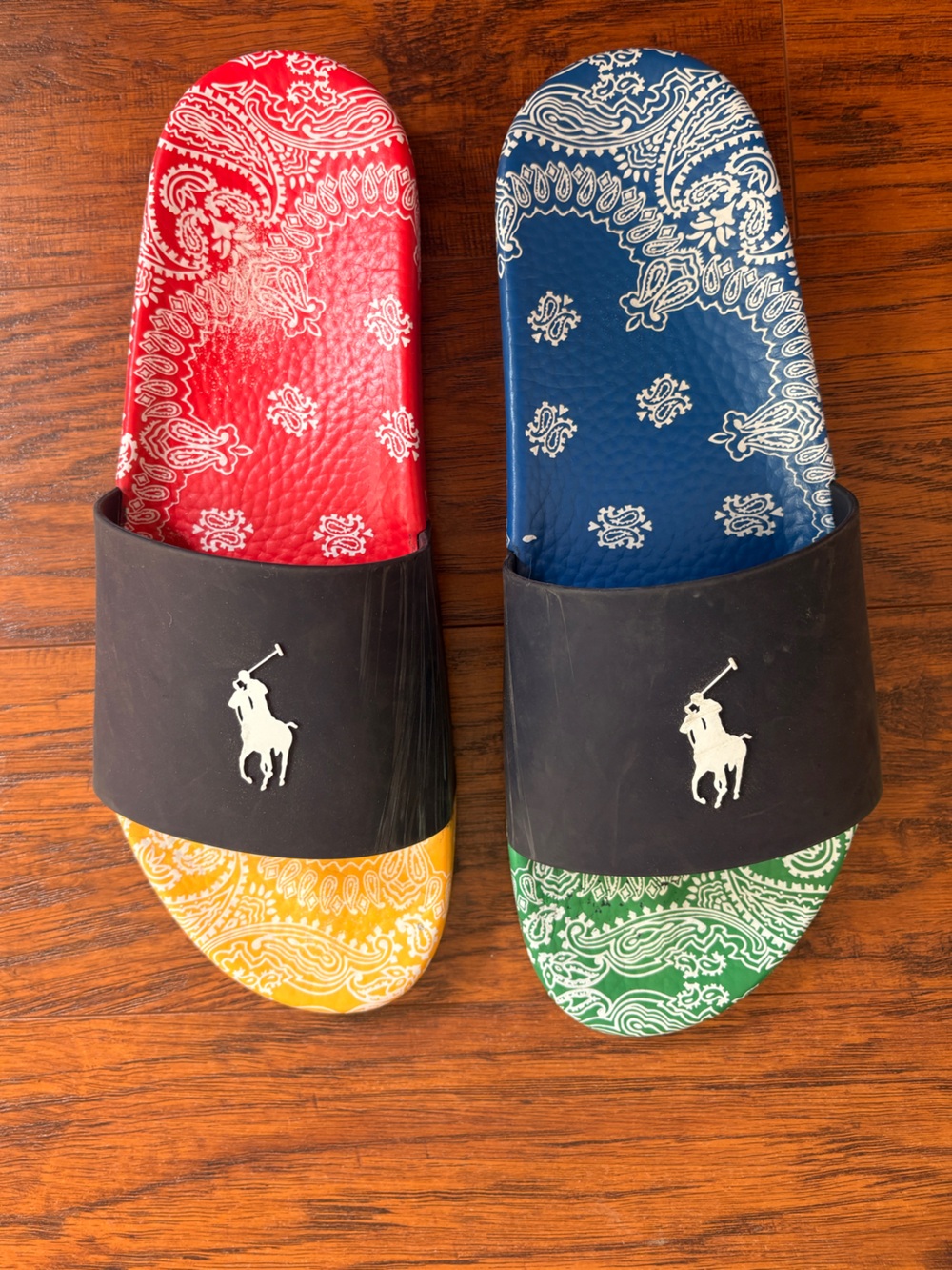 Polo Ralph Lauren Paisley Bandana Color-Block Big Pony Slide Men's Size 12